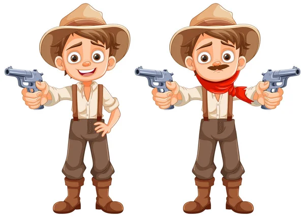 Vector Cartoon Character Young Cowboy Wearing Country Farmer Clothes Holding — Stock Vector