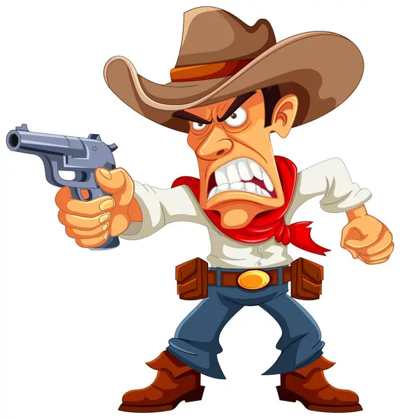Arg Cowboy Bär Hatt Håller Pistol Vektor Tecknad Illustration — Stock vektor