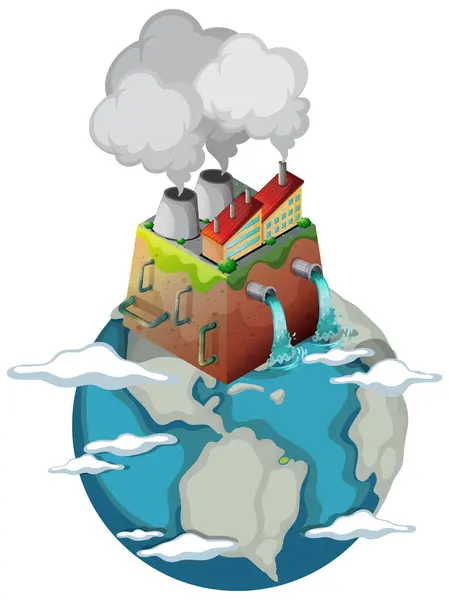 Illustration Die Die Ikonische Erde Zeigt Die Unter Der Verschmutzung — Stockvektor