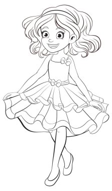 Parti için prenses gibi giyinmiş bir kız çizgi film karakterinin vektör çizimi.