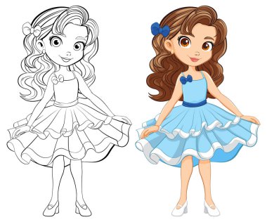 Şık bir çizgi film karakteri süslü bir kokteyl partisine hazır.