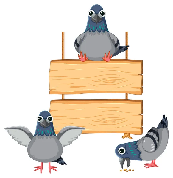 吊るされた木製板サイン付き鳩のベクトルイラスト — ストックベクタ