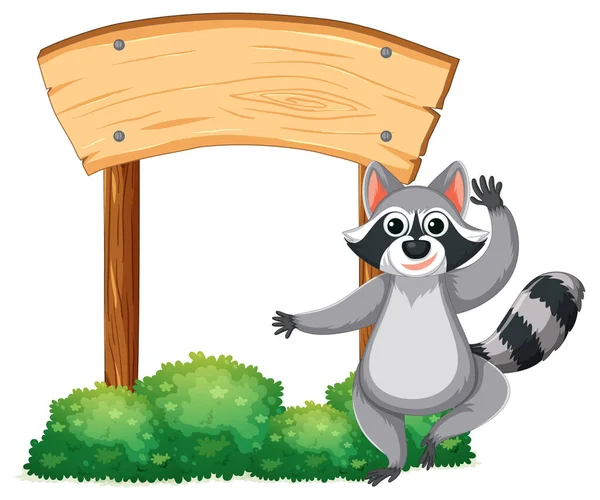 Vector Cartoon Illustration Raccoon Wooden Sign — Stock Vector