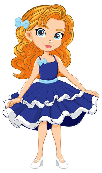 A cute girl cartoon character dressed for a fancy cocktail party