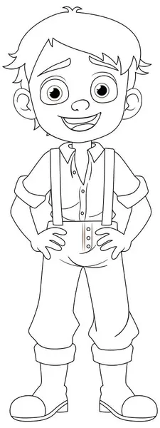 Jovem Cowboy Vestindo Roupas Fazendeiro País Com Contorno Personagem Desenho — Vetor de Stock