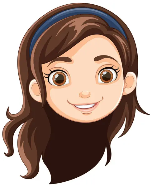 Cheerful Cartoon Girl Lovely Long Brown Hair — Stock Vector