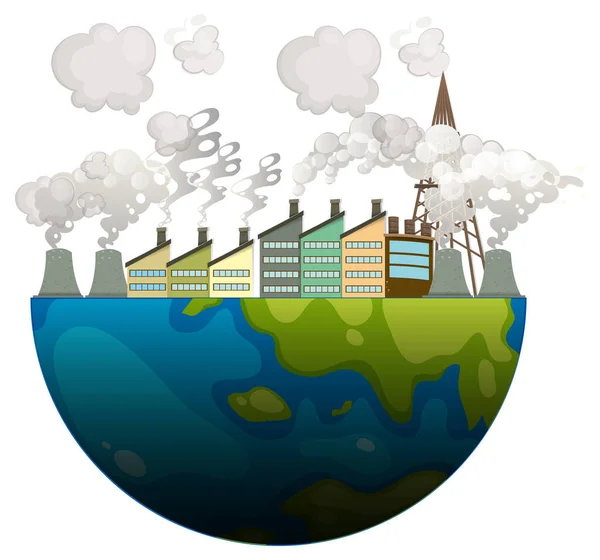 Erde Halbiert Sich Große Fabrik Löst Umweltverschmutzung Aus — Stockvektor