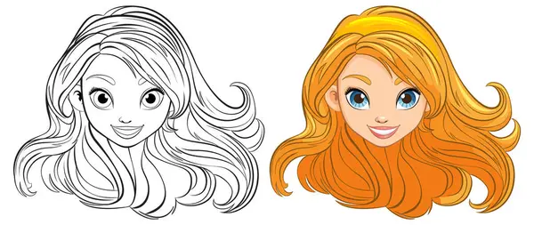 Une Femme Étonnante Aux Cheveux Fluides Représentée Dans Une Illustration — Image vectorielle