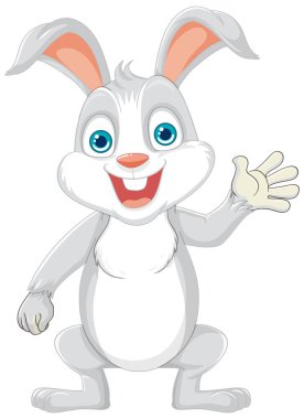 Sevimli ve neşeli bir tavşan çizgi film karakteri, bir vektör illüstrasyon tarzında resmedilmiş.
