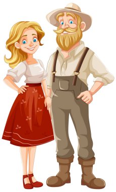 Neşeli bir çizgi film. Bir çift çiftçi kırsalda hayatın tadını çıkarıyor.