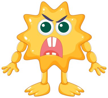 Çizgi film stili vektör çiziminde canlı ve canlı, sivri uçlu sarı bir canavar.