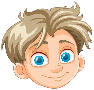 Sarı saçlı ve mavi gözlü mutlu bir çocuğun vektör çizimi.