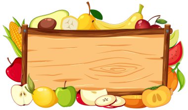 Ahşap bir pankarta yerleştirilmiş renkli meyveler