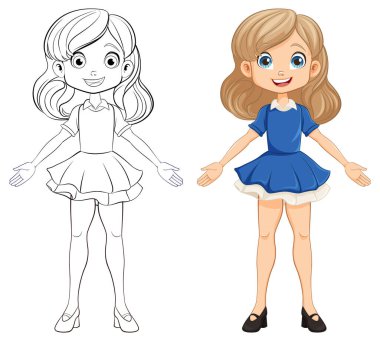 Boyama sayfaları için karalama çizgisi olan neşeli bir çizgi film karakteri.