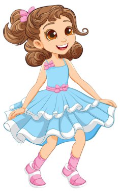 Neşeli bir kızın canlı vektör çizimi neşeyle dans ediyor.