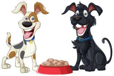 Şirin siyah bir köpek hevesle yemeğini bekliyor.