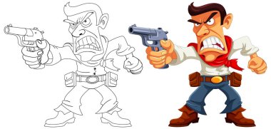 Elinde silah tutan kızgın bir kovboyun vektör çizimi