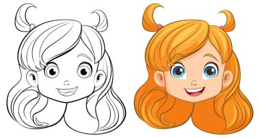 Karalama çizgisi olan mutlu bir kızın canlı bir vektör çizimi