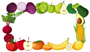 Çeşitli meyve ve sebzelerden oluşan canlı bir çerçeve sınırı