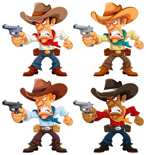 Vektor Tecknad Illustration Arg Cowboy Som Håller Pistol Och Bär — Stock vektor