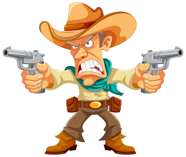 Arg Cowboy Håller Pistol Vektor Tecknad Illustration — Stock vektor