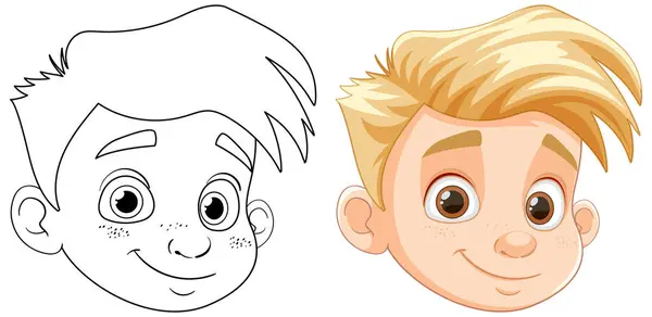 Wektor Kreskówki Ilustracja Uśmiechnięty Przystojny Chłopiec Blond Włosami Brązowe Oczy — Wektor stockowy
