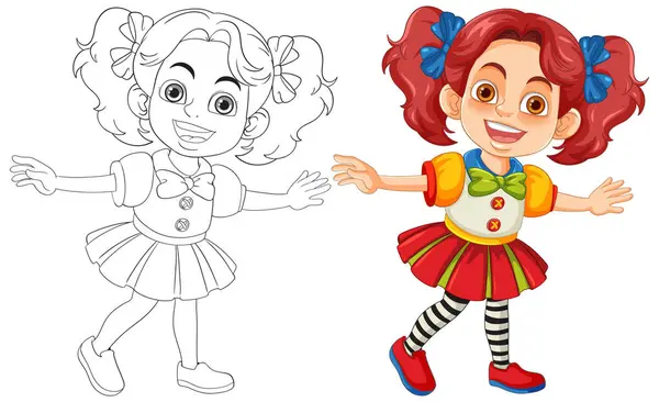 Cute Girl Wearing Colorful Circus Clown Dress Smiling — Stock Vector