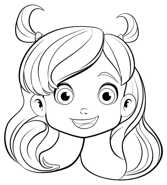 Vector Illustration Cheerful Girl Outlined Head — Stock Vector