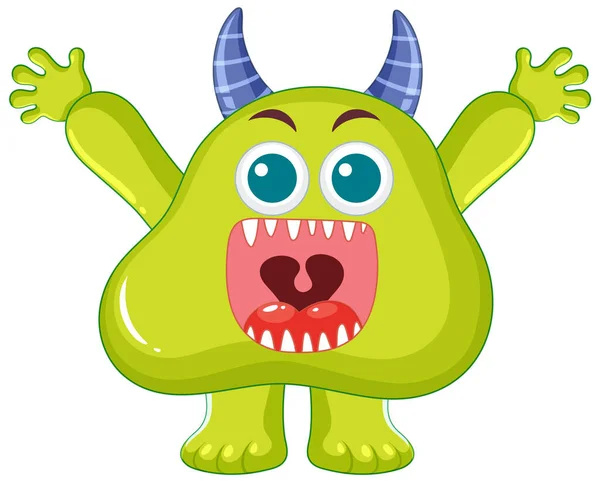 Cheerful Cartoon Character Green Color Horn — Stock Vector