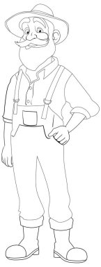 Sakallı ve bıyıklı yaşlı bir çiftçinin vektör çizimi