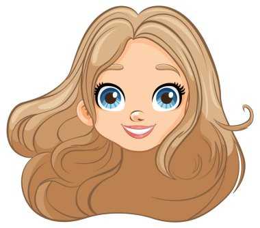 Neşeli bir yüzü, büyük gözleri ve dalgalı kahverengi saçları olan güzel bir kadın.