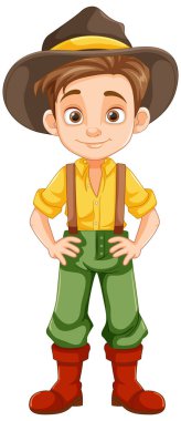 Çizgi film stili vektör çiziminde tasvir edilmiş, şapka takan çekici bir genç çocuk.