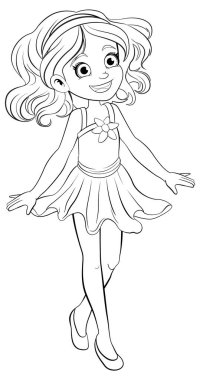 Şık bir kokteyl elbisesi giymiş bir kızın sevimli vektör çizimi