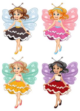 Prenses partisi için giyinmiş bir grup sevimli peri.