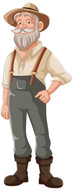 Sakallı ve şapkalı yaşlı bir çiftçinin hoş bir çizimi.