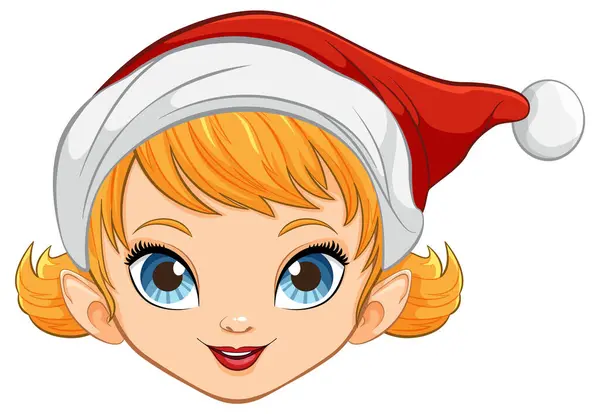 Ένα Χαριτωμένο Κορίτσι Εορταστική Πινελιά Φορώντας Ένα Χριστουγεννιάτικο Καπέλο — Διανυσματικό Αρχείο