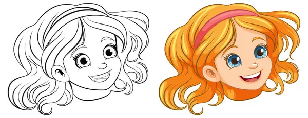 笑顔とスタイリッシュなヘッドアクセサリーでかわいい漫画の少女 — ストックベクタ