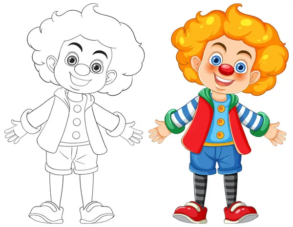 Cute Boy Cartoon Character Wearing Colorful Circus Clown Clothes Smiling — Stock Vector
