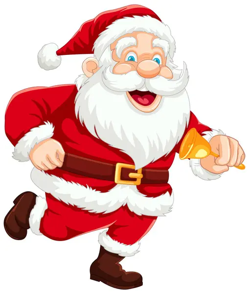 Père Noël Énergique Court Joyeusement Tout Tenant Une Cloche — Image vectorielle