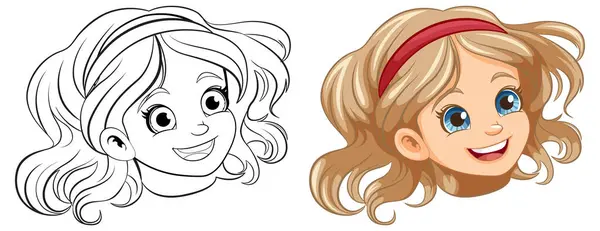 豪華なヘッドアクセサリーを身に着けている笑顔の可愛い漫画の少女 — ストックベクタ