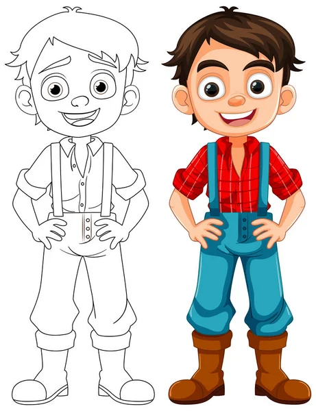 Veselý Chlapec Nosí Farmářské Kombinézy Roztomilém Kresleném Stylu — Stockový vektor
