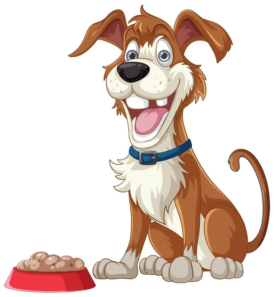 Joyful Cartoon Dog Eagerly Waiting Food — Stock Vector