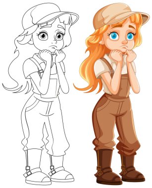 Sıkılmış çiftçi bir kızın vektör çizimi.