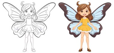 Kelebek kanatları ve tuhaf kıyafetleri olan çekici bir kız.