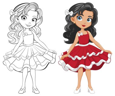 Şık bir çizgi film karakteri süslü bir kokteyl partisine hazır.