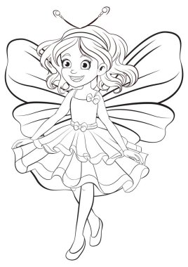 Basit bir çizgi film tarzında büyüleyici bir peri.