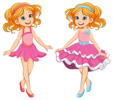 Bir fantezi partisi için prenses gibi giyinmiş bir grup kız çizgi film karakteri.