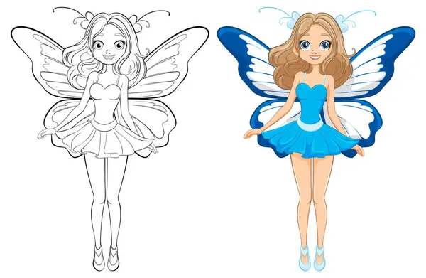 Karalama çizgisi içinde kelebek kanatları olan büyüleyici bir peri