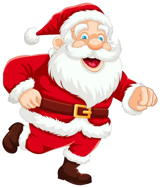 Personagem Animado Desenhos Animados Papai Noel Correndo Com Alegria — Vetor de Stock