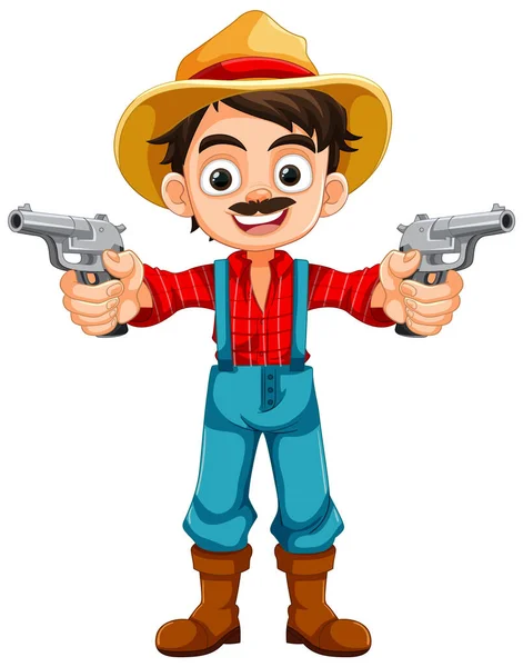 Vector Cartoon Character Young Cowboy Dressed Country Farmer Clothing Holding — Stock Vector